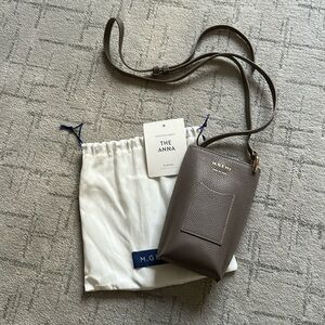 M. Gemi The Anna Tumbled Leather Mini Crossbody in Mushroom